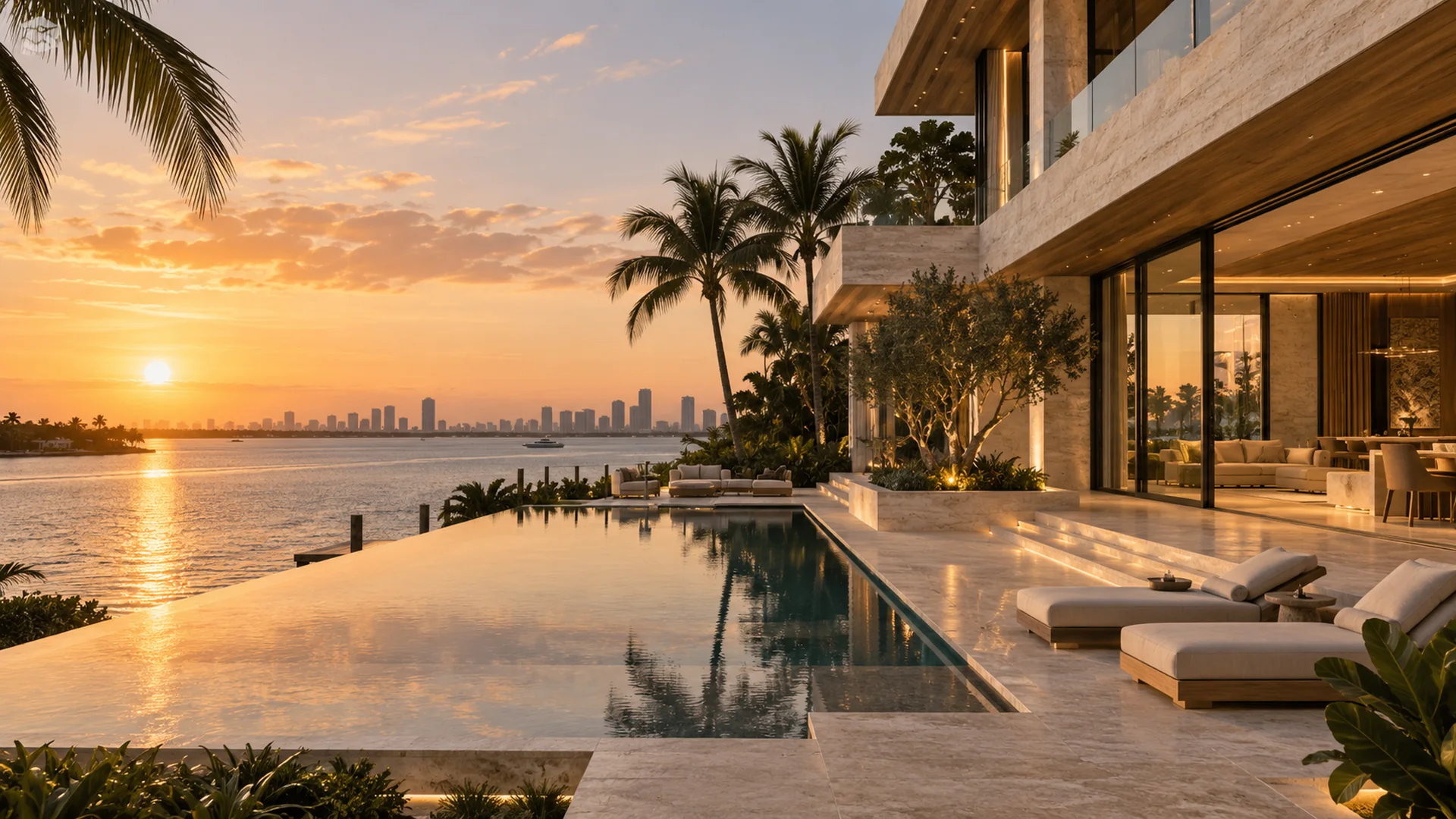 Sunset waterfront terrace